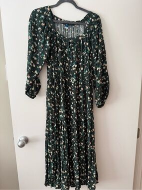 Cottagecore Dark Green Floral Maxi Dress